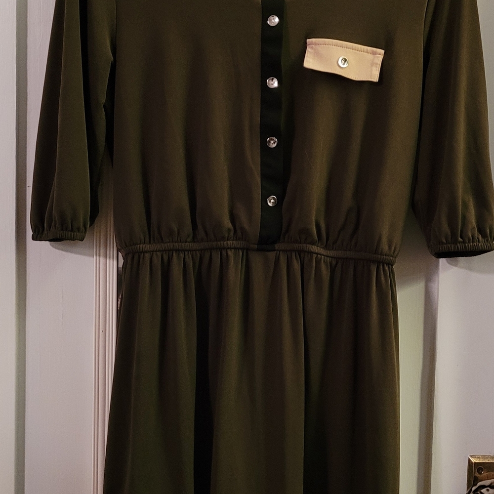 Sweet Storm Dress Women Size L Colorblock Olive Green/Black Fit & Flare